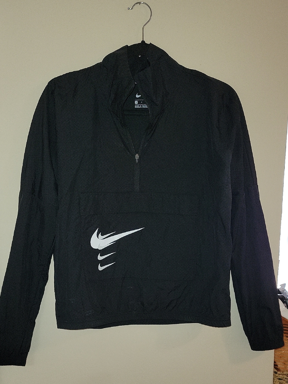Nike Black Pullover Windbreaker with White Swoosh Accents